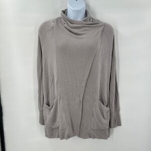 Athleta Studio Wrap Cardigan Medium‎ Sweater Taupe Soft Cozy Casual Waterfall